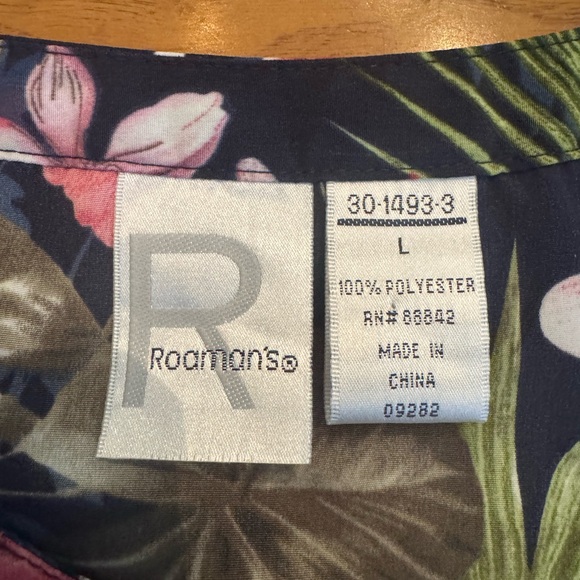 Roamans Plus Size Blouse size large navy with‎ tropical print - Picture 7 of 7